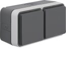 Hager WNC144 Aufputzsteckdose SCHUKO 2-fach waagerecht mit Klappdeckel 4 Schieber W.1 Grau matt