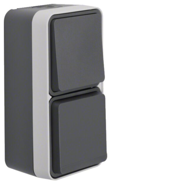 Hager WNC080 Kombination Wechselschalter/Steckdose Aufputz SCHUKO mit Klappdeckel W.1 Grau
