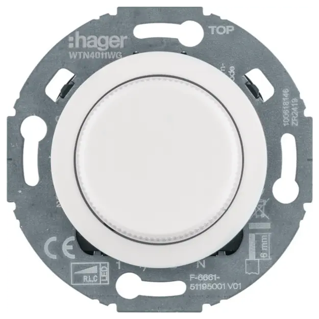 Hager WTN4011WG Universal-Drehdimmer mit Zentralstück (R L C LED) Serie 1930/Glas Polarweiß glänzend