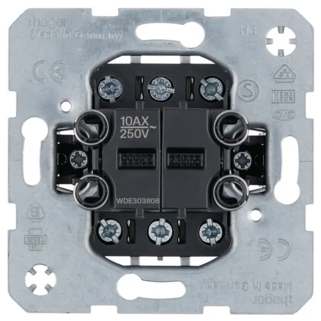 Hager WDE303808 Doppel-Aus/Wechselschalter mit getrennten Eingangsklemmen 10A/250V beleuchtbar