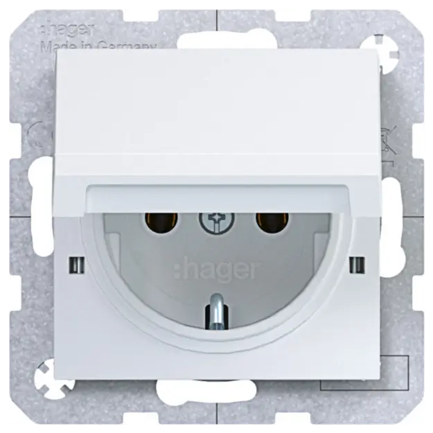 Hager WAS1112WM Steckdose SCHUKO mit Klappdeckel arretiert SK Ax/Cx