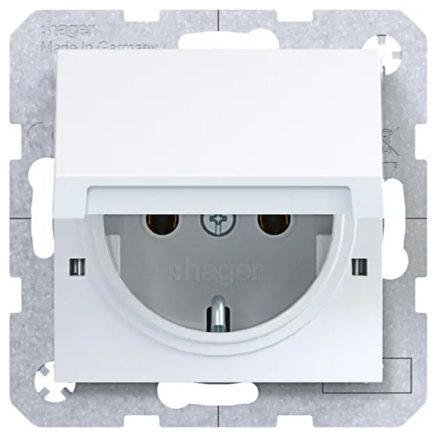 Hager WAS1112WG Steckdose SCHUKO mit Klappdeckel arretiert SK Ax/Cx