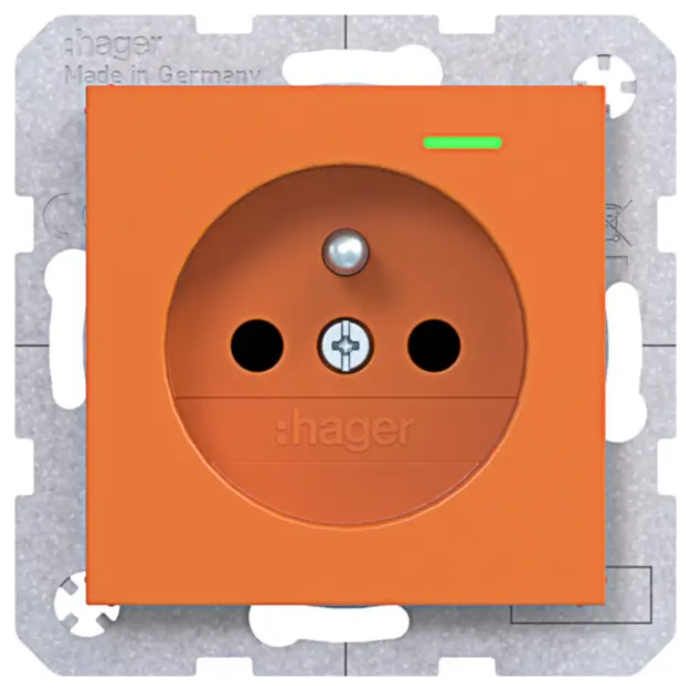 Hager WAS1863AP Steckdose SCHUKO LED mit erhöhtem Berührungsschutz Ax/Cx Orange gl