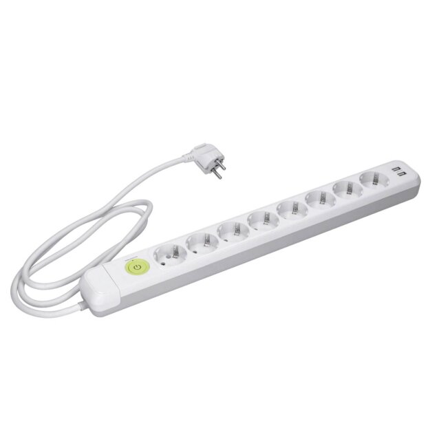 B-WARE Voxura M03-WS8-15 Mehrfachsteckdosenleiste 8-fach mit Kabel 1,5m und Schalter und USB weiß