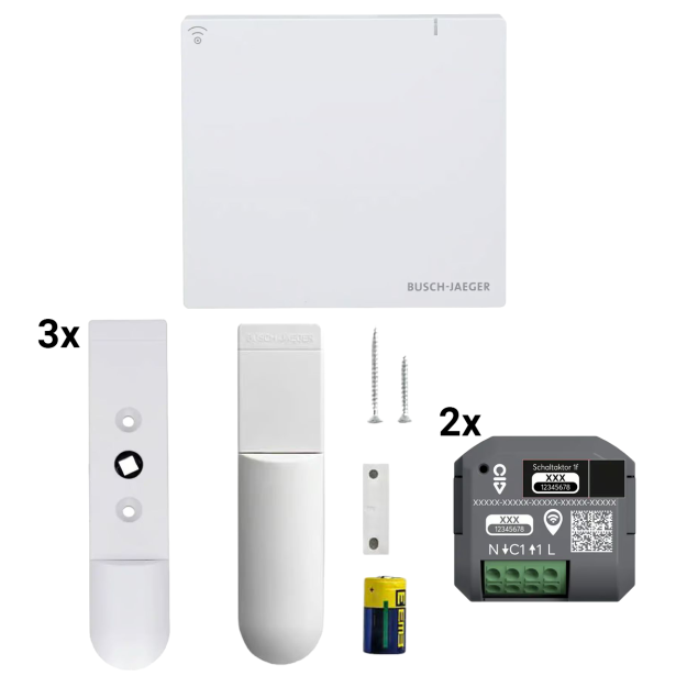 Busch-Jaeger free@home Starter-Set: SAP.13-WL System Acces Point Wireless + 2x 62811 U-WL Schaltaktor + 3x 6222/1 AP-64-WL Fenstermelder +  6222/2 AP-64-WL Universalmelder