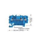 Wago 2202-1304 3-Leiter-Durchgangsklemme mit Drücker 2,5 mm² Blau