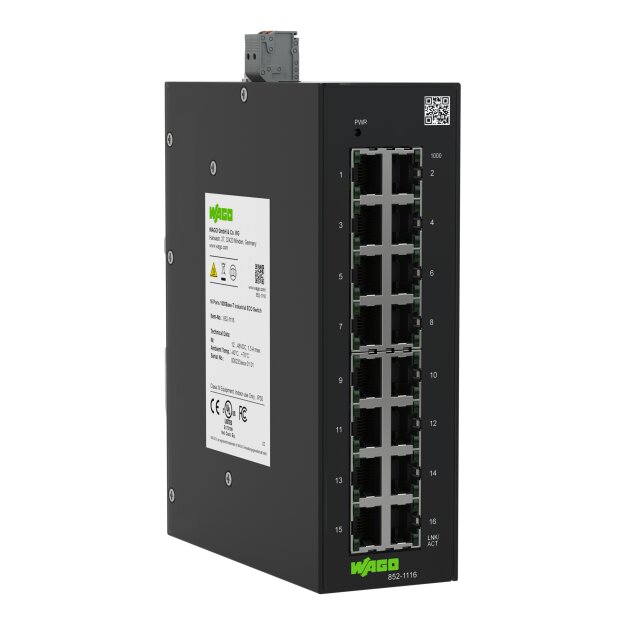 Wago 852-1116 Industrial-ECO-Switch 16 Ports 1000Base-T Erweiterter Temperaturbereich metallisch schwarz