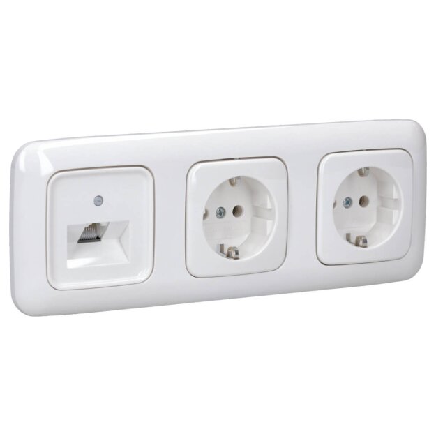 Busch-Jaeger Reflex SI Set: 1x RKB Netzwerkdose flex 136104030 mit Zentralscheibe + 2x 20 EUC-214 SCHUKO® Steckdosen-Einsatz + 1x 2513-214 3-fach Rahmen Alpinweiß