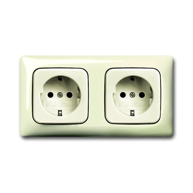 Busch-Jaeger 20-2 EUCJ-212K-503 SCHUKO® Doppelsteckdose "durchverdrahtet" mit Zentralscheiben und Abdeckrahmen 2CKA002014A1468