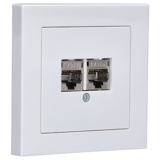 RKB Netzwerkdose Cat.6A 10 Gbit/s Komplett-Set mit 2x Keystone-Modul TAE Weiß