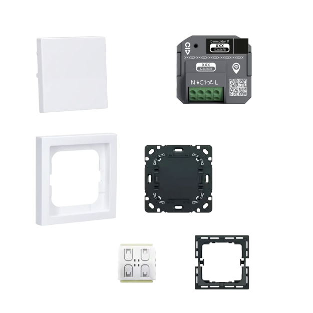 Busch-Jaeger Licht & Szenen Set: 62851 U-WL Dimmaktor 1-fach + 62721 U-WL Smart-Switch + 1721-184K future linear-Abdeckrahmen & 6735 BT-84 Wippe Studioweiß
