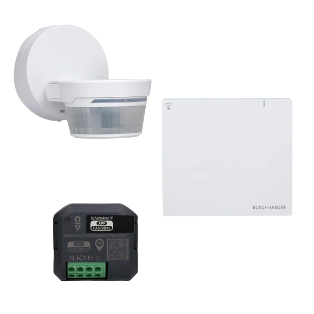 Busch-Jaeger Smart Außenbeleuchtung Set mit Busch-Wächter PRO 280° Wireless, System Access Point 3.0 & Schaltaktor
