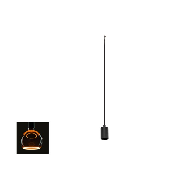 SLV 1012103 FITU LAMP SET PD RIBBED INKL. E27 LAMPE UND 1PH. ADAPTER 1~ Pendelleuchte Pendellänge: 500 cm 1900 K Globe 125 1 x 15 W 6 W  330° Schwarz