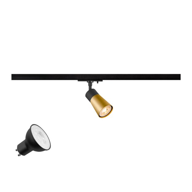 SLV 1012054 PURI 2.0 LAMP SET Cone 1~ Spot INKL. PAR16 GU10 2700 K GU10 1 x 6 W PHASE 38° Schwarz / Goldfarben