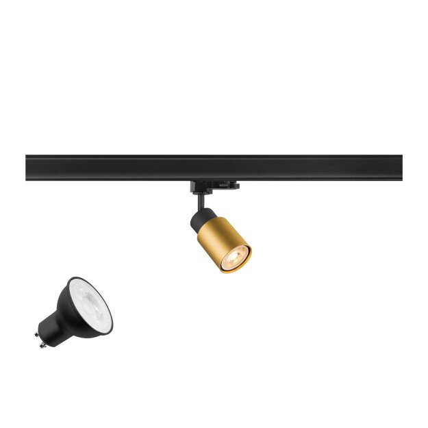 SLV 1012071 PURI 2.0 LAMP SET Tube 3~ Spot INKL. PAR16 GU10 2700 K GU10 1 x 6 W PHASE 38° Schwarz / Goldfarben