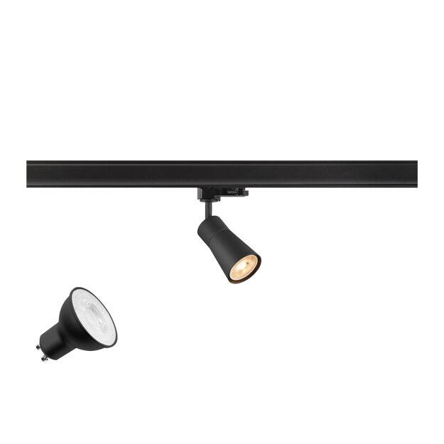 SLV 1012075 PURI 2.0 LAMP SET Cone 3~ Spot INKL. PAR16 GU10 3000 K GU10 1 x 6 W PHASE 38° Schwarz