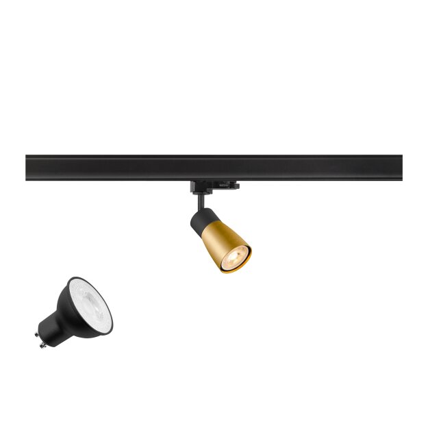 SLV 1012083 PURI 2.0 LAMP SET Dome 3~ Spot INKL. PAR16 GU10 3000 K GU10 1 x 6 W PHASE 38° Schwarz / Goldfarben