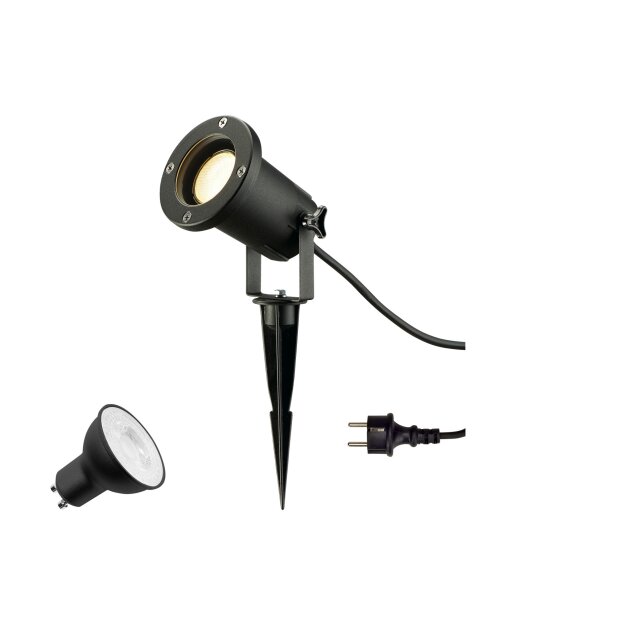 SLV 1012007 BIG NAUTILUS LAMP SET SPIKE Erdspiessleuchte inkl. PAR16 GU10 PHASE 3000 K 150 cm Anschlusskabel IP44/IP65 Schwarz