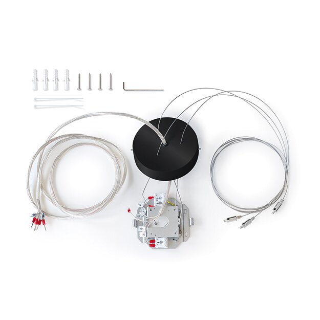 ESYLUX SVENJA WIRE PENDULUM SET 2000 BK Abhängeset mit 3 Drahtseilen transparenter 5-poliger Anschlussleitung und rundem Deckenbaldachin Länge 2000 mm EO10850547