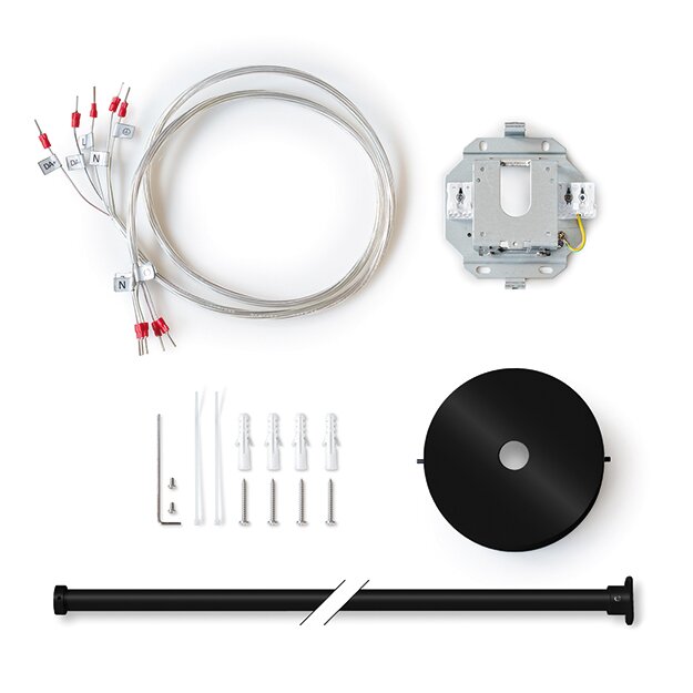 ESYLUX SVENJA POLE PENDULUM SET 1000 BK Abhängeset mit zentral montiertem Rohr transparenter 5-poliger Anschlussleitung und rundem Deckenbaldachin Länge 1000 mm EO10850530