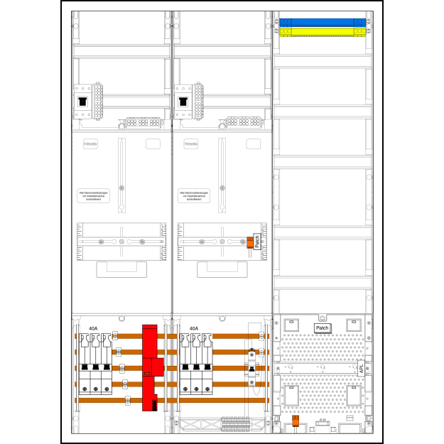 F-Tronic 7190575 Komplettschrank Z732A40B6ÜSHP 2 ZP 3HZ VAPZ SH 40A HSP ÜSS SPVGB6 BPWAN Z732A40B6ÜSHP