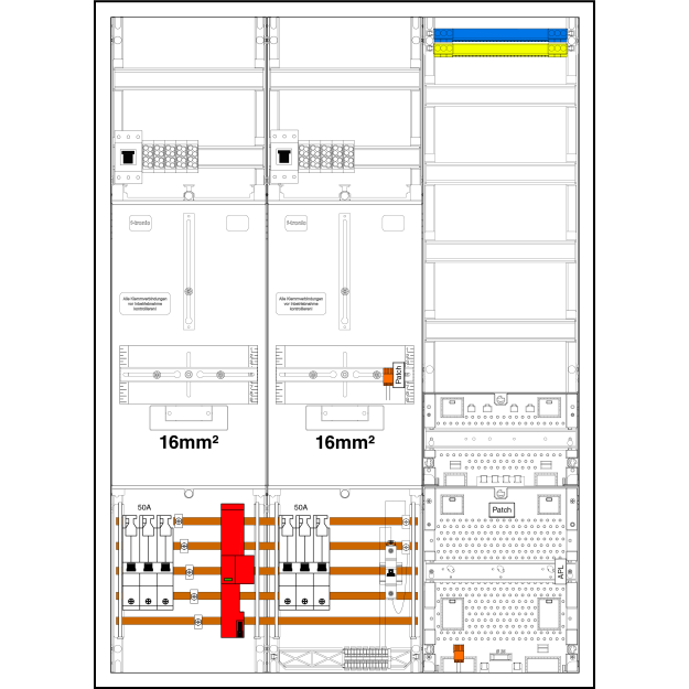 F-Tronic 7190645 Komplettschrank Z732AR50B6ÜH16 2 ZP 3HZ 16² VAPZRFZ SH 50A HSP ÜSS SPVGB6 BPWAN Z732AR50B6ÜSHP16