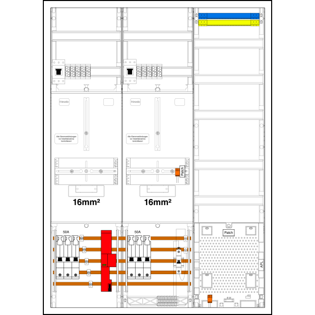 F-Tronic 7190643 Komplettschrank Z732A50B6ÜHP16 2 ZP 3HZ 16² VAPZ SH 50A,HSP ÜSS SPVGB6 BPWAN Z732A50B6ÜSHP16