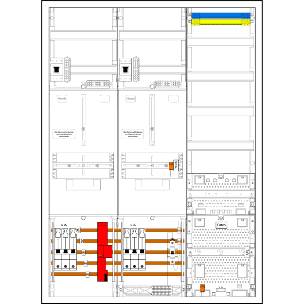 F-Tronic 7190581 Komplettschrank Z732AR63B6ÜSHP 2 ZP 3HZ VAPZRFZ SH 63A HSP ÜSS SPVGB6 BPWAN Z732AR63B6ÜSHP