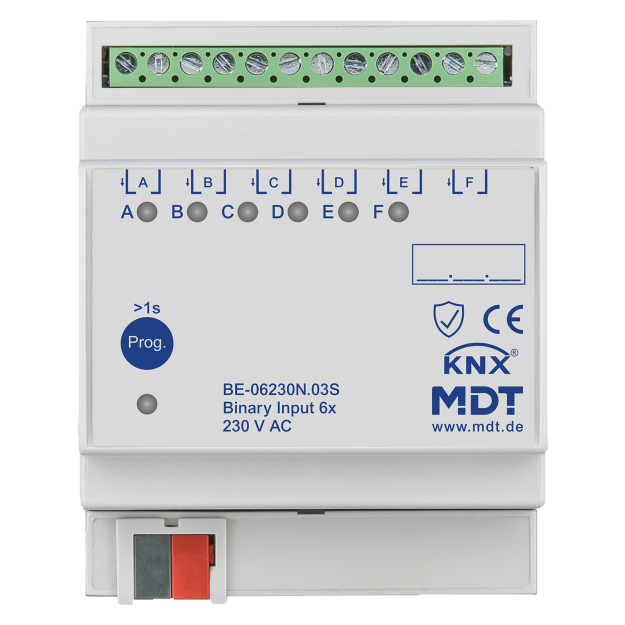 MDT BE-06230N.03S KNX Binäreingang 6-fach 4TE REG 230 V AC mit separaten Neutralleitern Secure