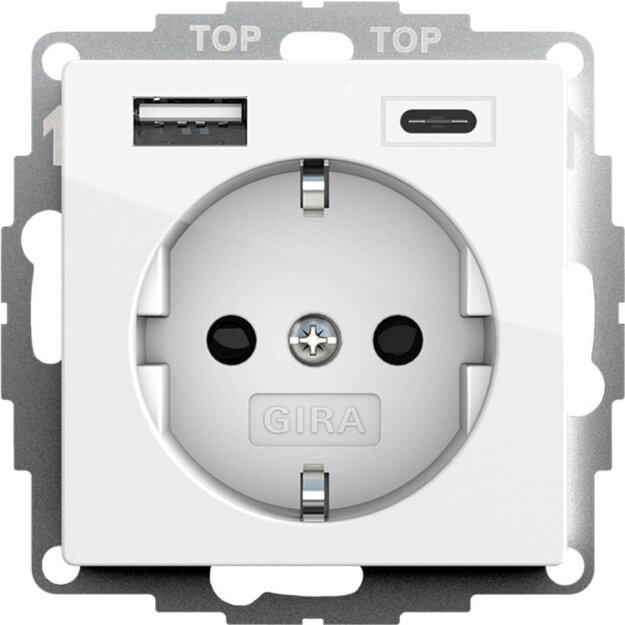 B-WARE Gira 245903 Schuko SH Shutter USB-Spannungsversorgung 2-fach Typ A/C System 55 Reinweiß