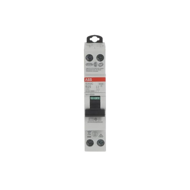 ABB S202C-B25 Sicherungsautomat B-Charakteristik 6kA 25A 2P 1M 2CDS252280R0255