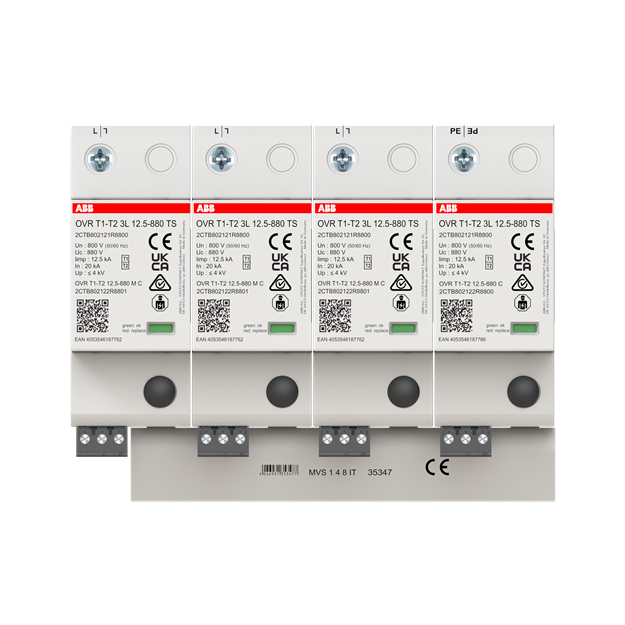 ABB OVR T1-T2 3L 12.5-880 TS Kombiableiter Typ 1+2 3-polig 12.5kA/Pol TS für 800V AC IT-Netze 2CTB802121R8800