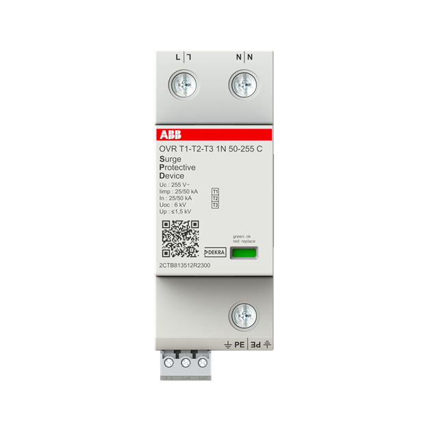 ABB OVR T1-T2-T3 1N 50-255 P TS Kombiableiter Typ 1+2+3 2p 25kA/Pol für 230/400V TS 2TE TN/TT Netze 2CTB813511R2300