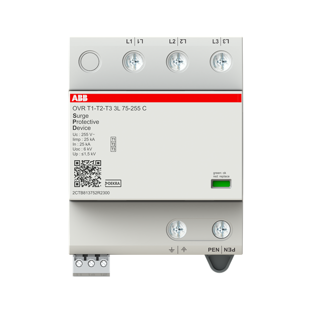 ABB OVR T1-T2-T3 3L 75-255 P TS Kombiableiter Typ 1+2+3 3p 25kA/Pol für 230/400V TS 4TE TNC Netze 2CTB813751R2300