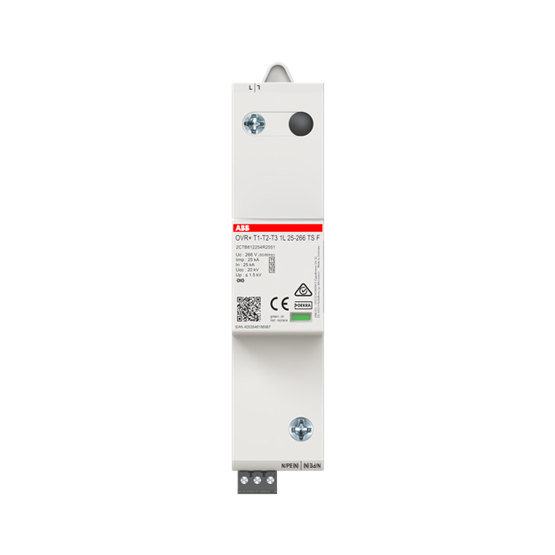 ABB OVR+ T1-T2 1L 25-255 TS F Kombiableiter Typ 1+2+3 1p 25kA 230/400V TS mit integrierter Vorsicherung 2CTB812254R2551