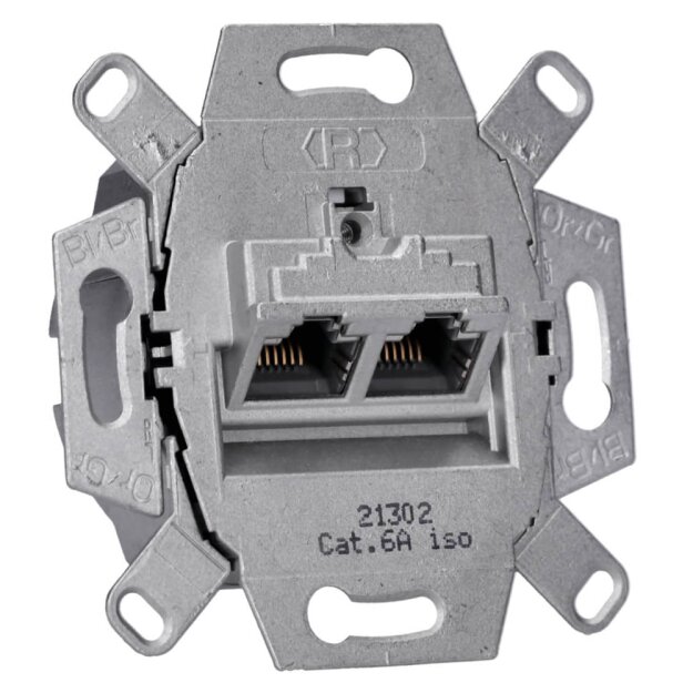 Rutenbeck UAE - Cat. 6A Unterputz-Netzwerk-Dose / Iso Anschlussdose LAN 136104070, 2-fach RJ45, 10 Gbit/s, geschirmt. iso-8/8 Up0