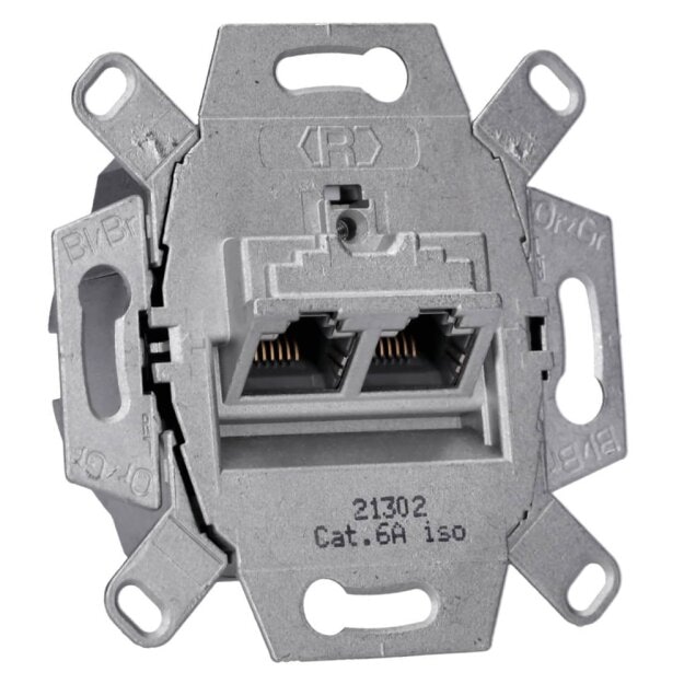 Rutenbeck UAE - Cat. 6A Unterputz-Netzwerkdose / Iso Anschlussdose LAN 136104070, 2-fach RJ45, 10 Gbit/s, geschirmt. iso-8/8 Up0
