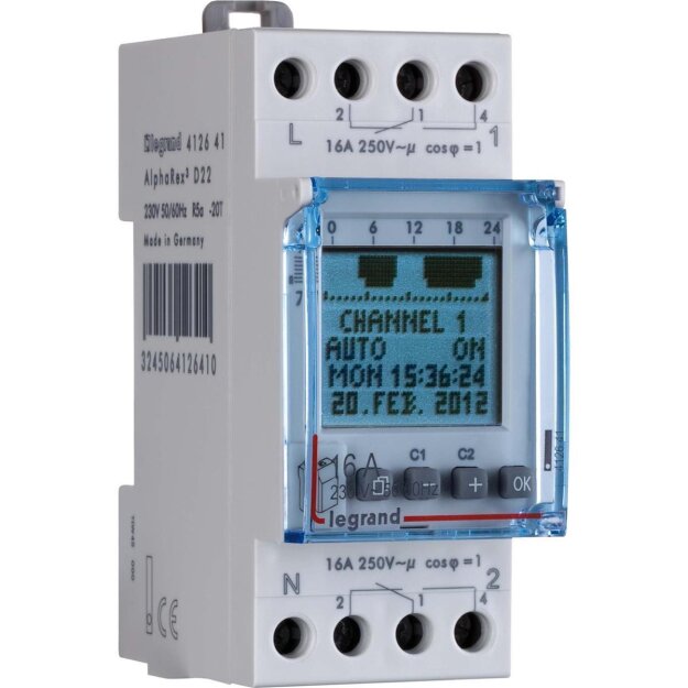 Legrand 412657 AlphaRex³ D22 digitale Astrozeitschaltuhr 230 VAC 2 Kanal 2TE
