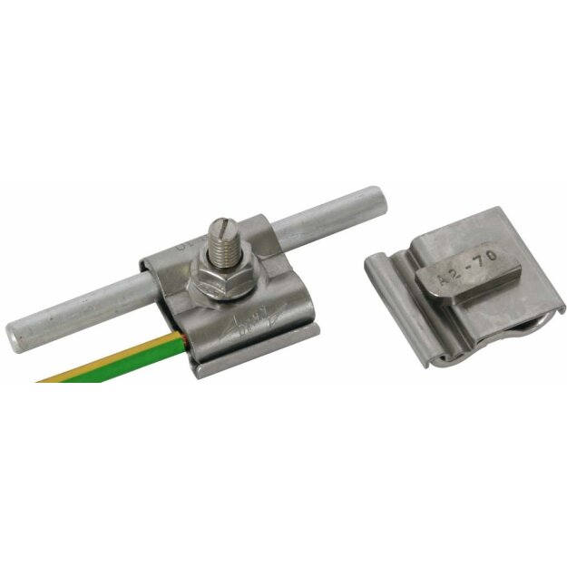 Dehn 540250 UNI-Erdungsklemme NIRO für Rd 8-10mm und Leiter 4-50mm² mit Schraube M8 und Mutter UEK 8.10 AQ4 50 HKSM8 V2A