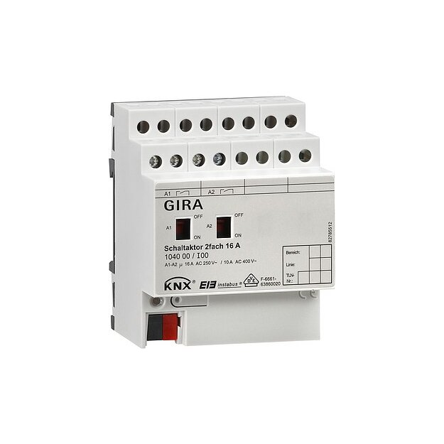 Gira 104000 Schaltaktor 2-fach 16 A Hand KNX REG