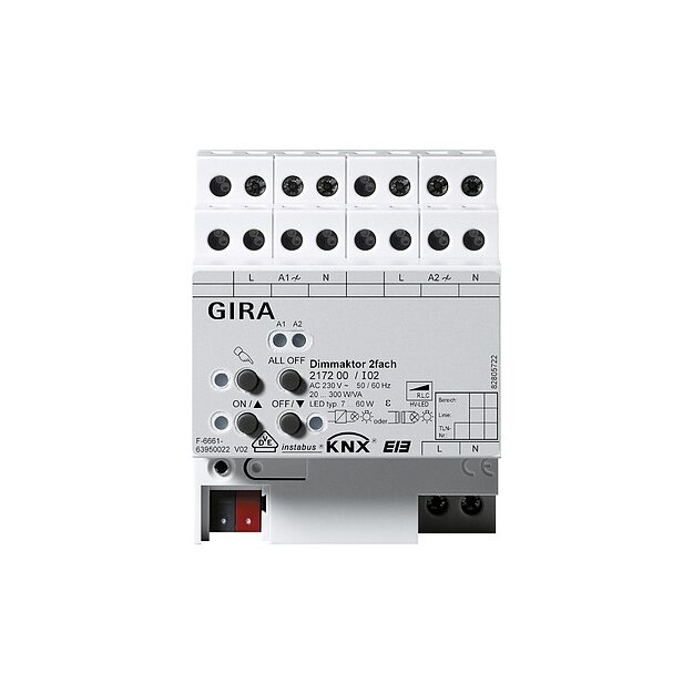 Gira 217200 Dimmaktor 2-fach 2 x 300 W/VA KNX REG