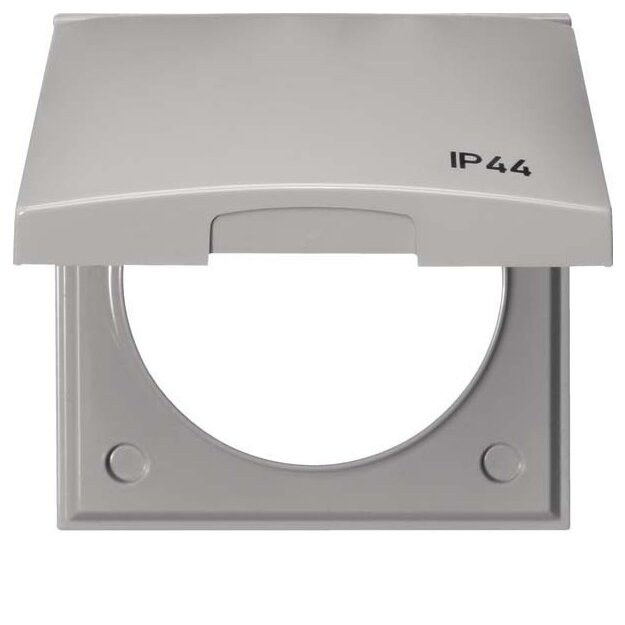 Berker 918282597 Rahmen mit Klappdeckel und Aufdruck "IP44" Integro Flow Grau glänzend