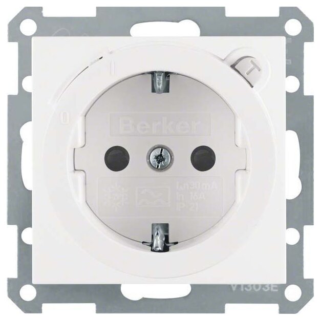 Berker 47088989 Steckdose SCHUKO mit FI-Schutzschalter und erhöhter Berührungsschutz S.1/B.3/B.7 Polarweiß glänzend