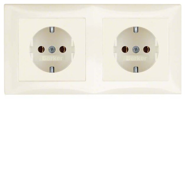 Berker 47208982 Steckdosen-Kombination SCHUKO 2-fach mit Rahmen S.1 Weiß glänzend