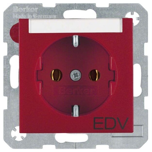 Berker 47501915 Steckdose SCHUKO mit Beschriftungsfeld und Aufdruck S.1/B.3/B.7 Rot matt