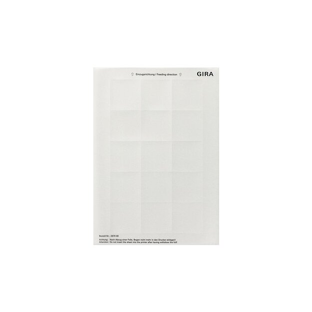 Gira 287000 Beschriftungsbögen 51 x 51 mm Zubehör Transparent