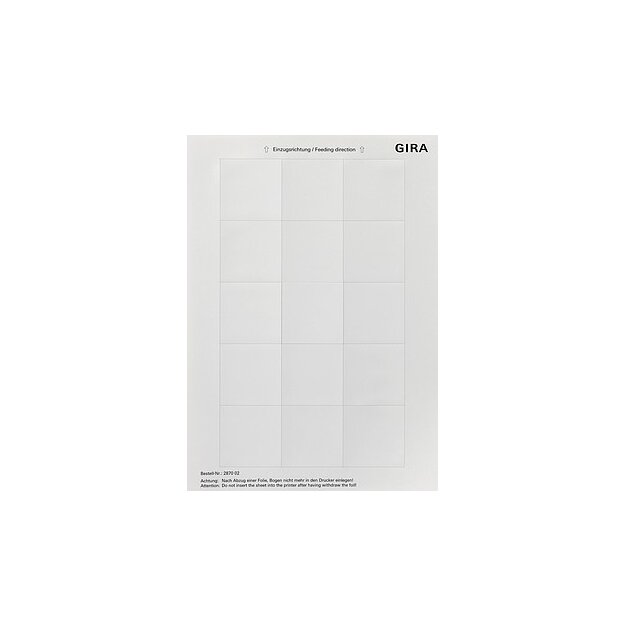 Gira 287002 Beschriftungsbögen 51 x 51 mm Zubehör Reinweiß