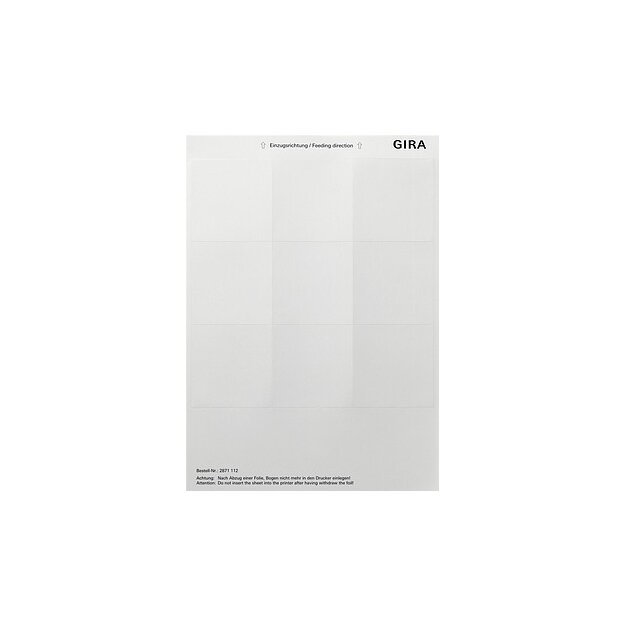 Gira 2871112 Beschriftungsbögen 69 x 67 mm Zubehör Reinweiß