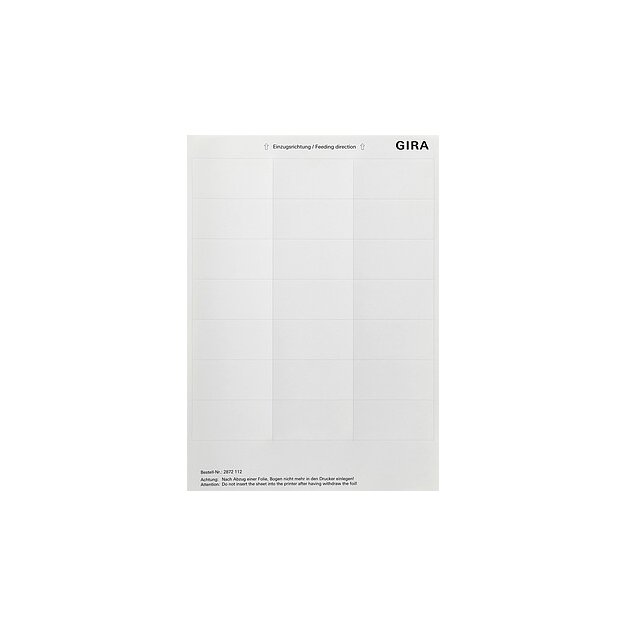 Gira 2872112 Beschriftungsbögen 33,5 x 67 mm Zubehör Reinweiß