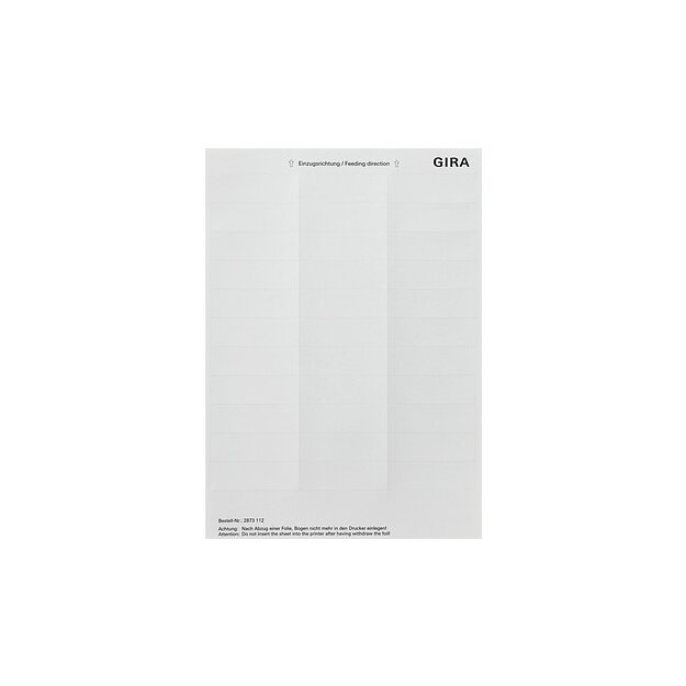 Gira 2873112 Beschriftungsbögen 21,8 x 67 mm Zubehör Reinweiß